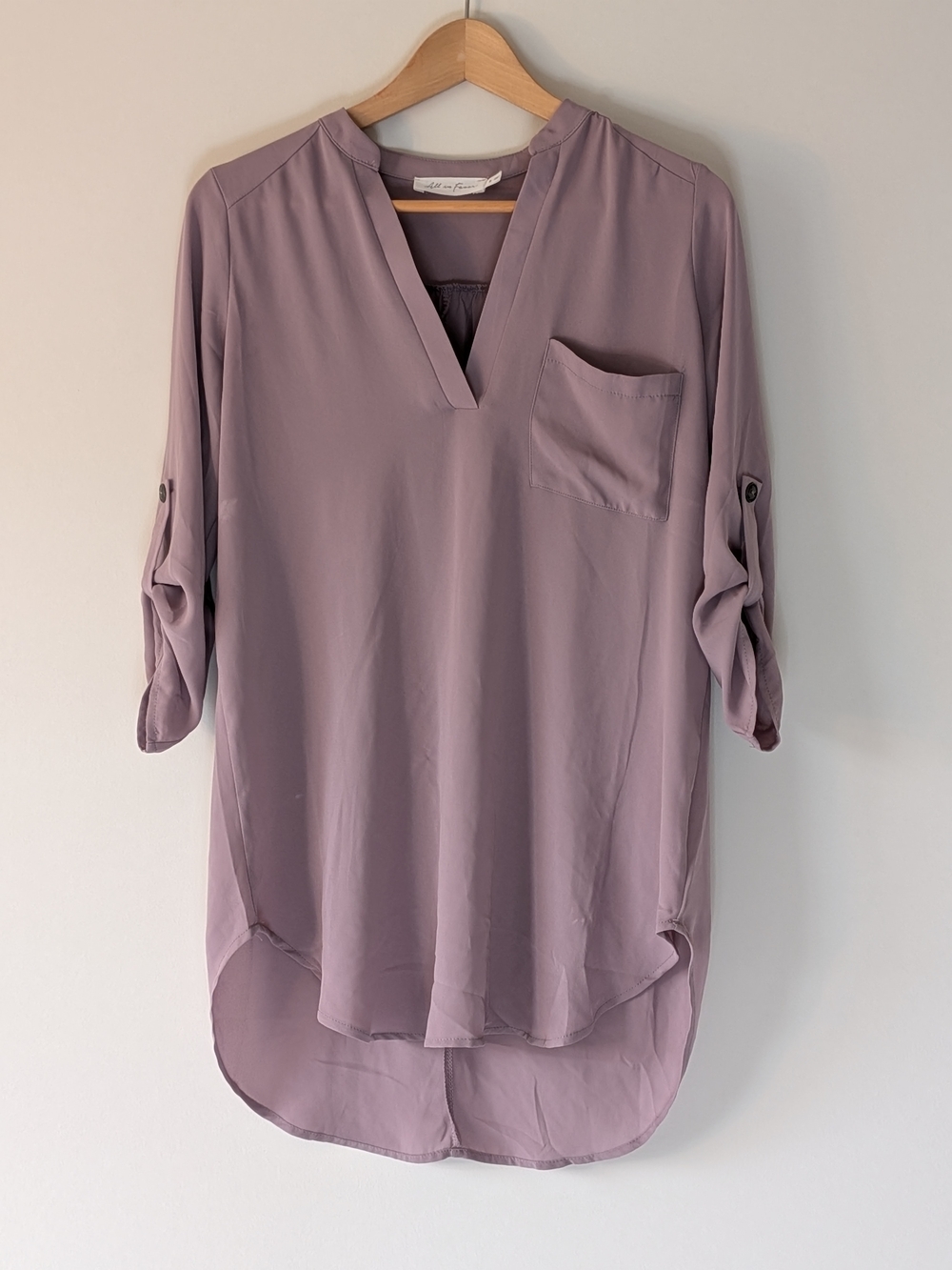 All in Favor Dusty Mauve V-Neck Roll-Tab Tunic
